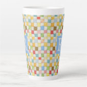 CRAZY QUILT groß Latte Tasse + Text / Blau (Vorderseite)