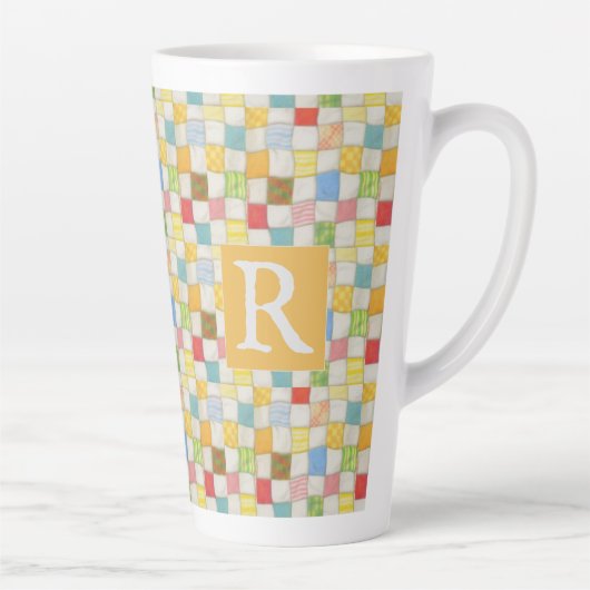 CRAZY QUILT groß Latte Tasse + Text / Gold (Rechts)