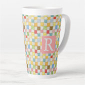 CRAZY QUILT groß Latte Tasse + Text / Rosa (Rechte Ecke)