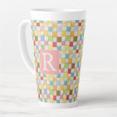 CRAZY QUILT groß Latte Tasse + Text / Rosa (Linke Ecke)