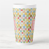 CRAZY QUILT groß Latte Tasse + Text / Rosa (Vorderseite)