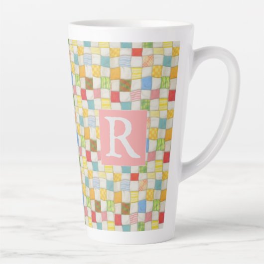 CRAZY QUILT groß Latte Tasse + Text / Rosa (Rechts)
