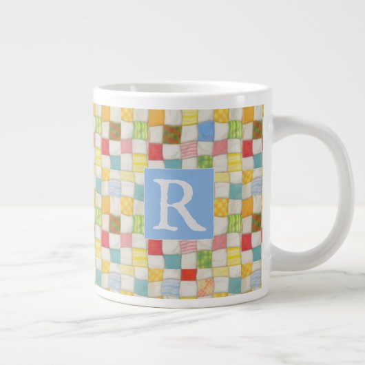 CRAZY QUILT Große Tasse + Text / Blau (Rechts)