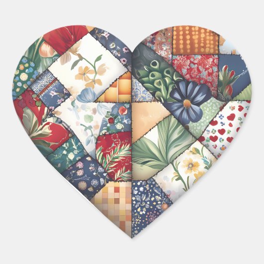 Crazy Quilt Heart Design Herz-Aufkleber (Vorderseite)