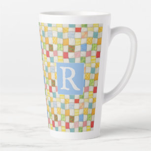 CRAZY QUILT Hoch Latte Tasse + Text / Blau