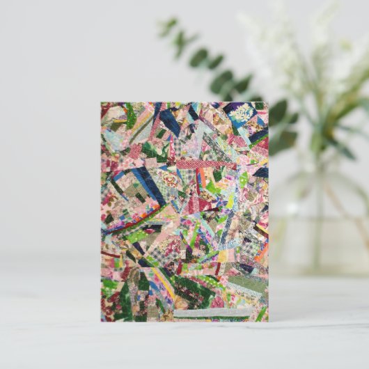 Crazy Quilt in den Frühlingsfarben Postkarte (Stehend Vorderseite)