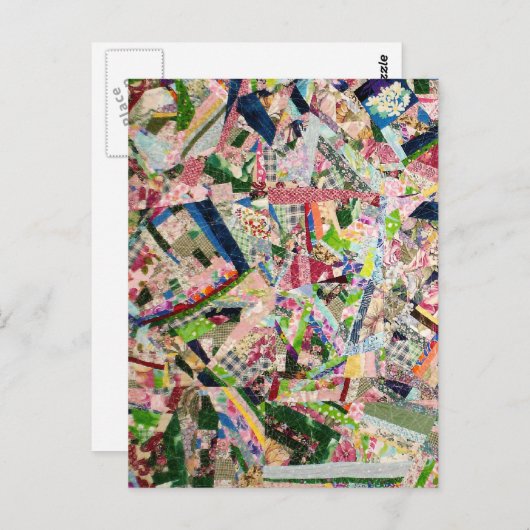 Crazy Quilt in den Frühlingsfarben Postkarte (Vorne/Hinten)