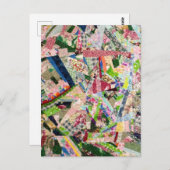 Crazy Quilt in den Frühlingsfarben Runde Postkarte (Vorne/Hinten)