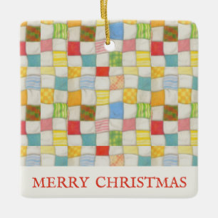 CRAZY QUILT Keramik Square Ornament + Text