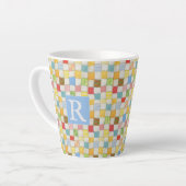 CRAZY QUILT Latte Tasse + Text / Blau (Linke Ecke)
