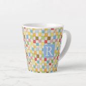 CRAZY QUILT Latte Tasse + Text / Blau (Rechte Ecke)