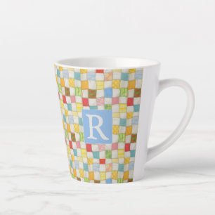 CRAZY QUILT Latte Tasse + Text / Blau