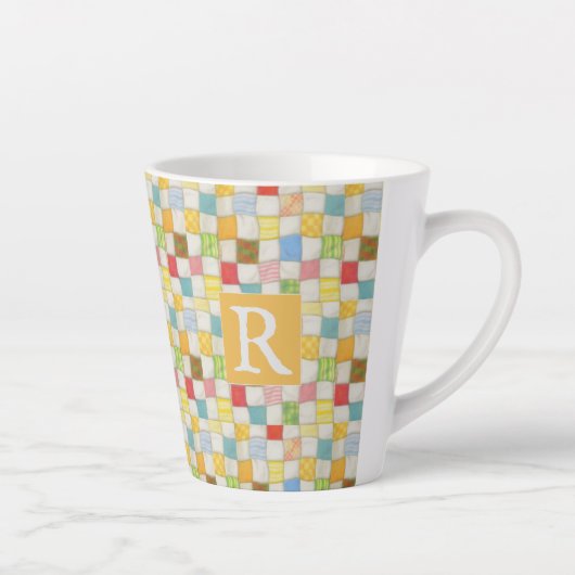 CRAZY QUILT Latte Tasse + Text / Gold (Rechts)