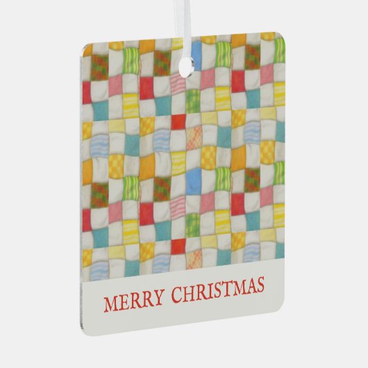 CRAZY QUILT Metal Square Ornament + Text (Vorderseite Rechts)