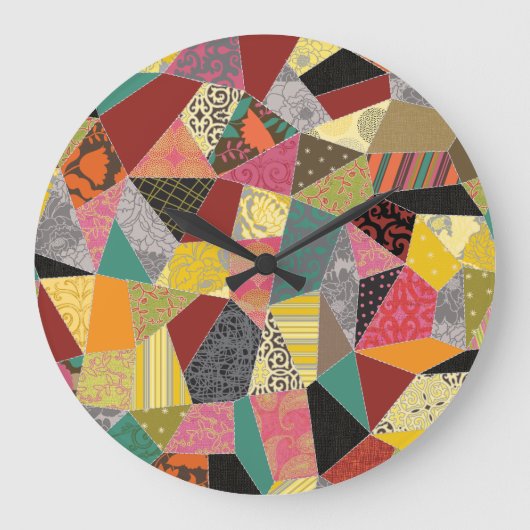 Crazy Quilt Patchwork Große Wanduhr (Vorderseite)