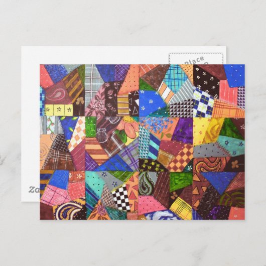 Crazy Quilt Patchwork Quilt Abstrakt Art Geometric Postkarte (Vorne/Hinten)