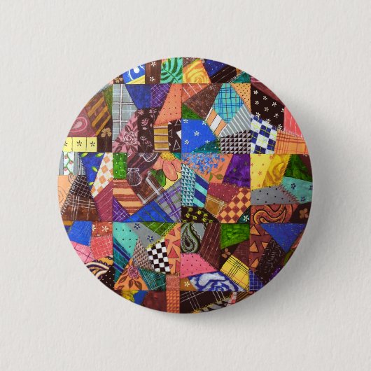 Crazy Quilt Patchwork-Quilt Abstrakte Kunst Geomet Button (Vorderseite)