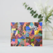Crazy Quilt Patchwork-Quilt Abstrakte Kunst Geomet Postkarte (Stehend Vorderseite)