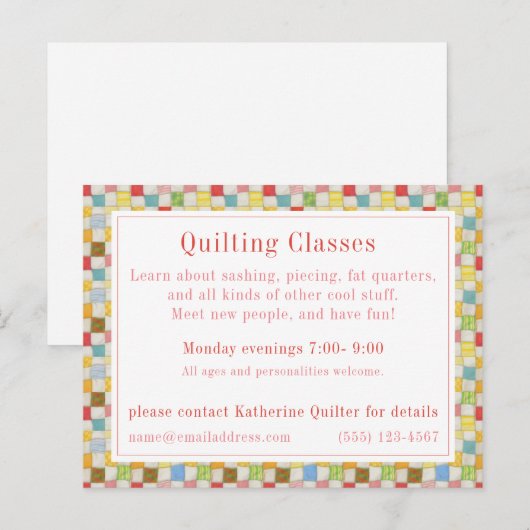 CRAZY QUILT "Quilting Classes" Postkarte / Geschäf (Vorne/Hinten)