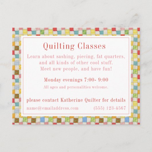 CRAZY QUILT "Quiltkurse" Postkarte / Geschäftskart (Vorderseite)