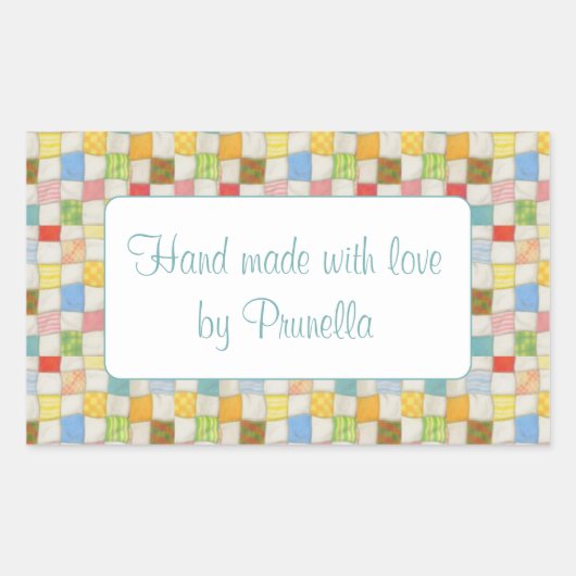 CRAZY QUILT Rectangle "Hand Made Stickers" Rechteckiger Aufkleber (Vorderseite)