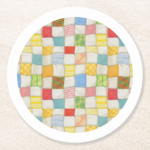 CRAZY QUILT Round Paper Untersetzer - White