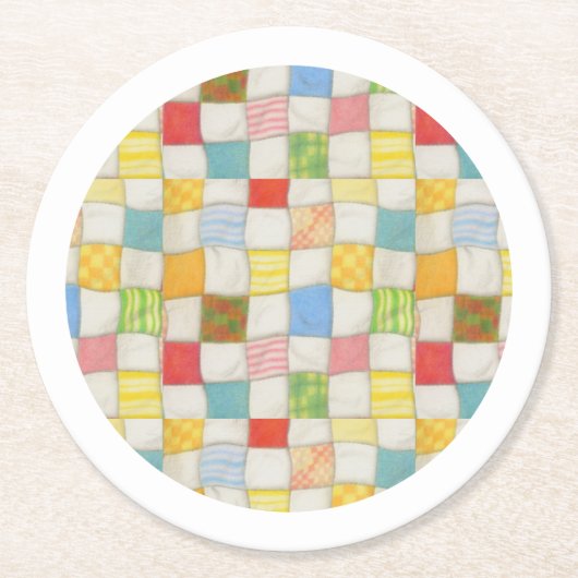 CRAZY QUILT Round Paper Untersetzer - White (Vorderseite)