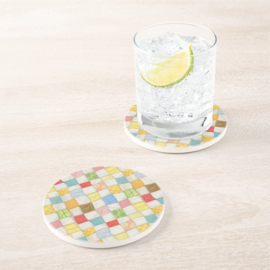 CRAZY QUILT Round Sandstone Untersetzer (Seite)