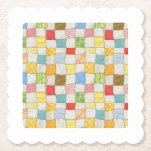 CRAZY QUILT Scalloped Square Untersetzer Weiß (Vorderseite)