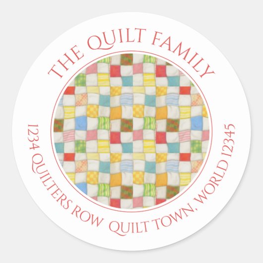 CRAZY QUILT Small Round-Address-Umschlag Aufkleber (Vorderseite)