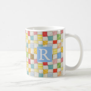 CRAZY QUILT Weiße Tasse + Text / Blau