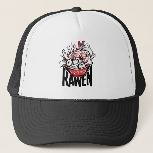 Crazy Ramen Noodle Zombie Design Truckerkappe (Vorderseite)