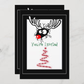 Crazy Red Nosed Reindeer Christmas Party Einladung (Vorne/Hinten)