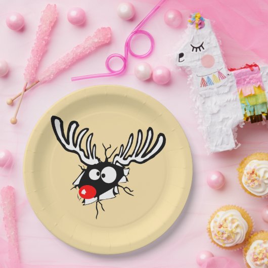 Crazy Red Nosed Reindeer Pappteller (Party)