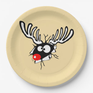 Crazy Red Nosed Reindeer Pappteller