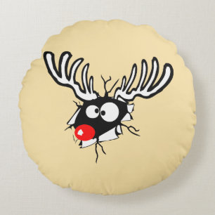 Crazy Red Nosed Reindeer Rundes Kissen