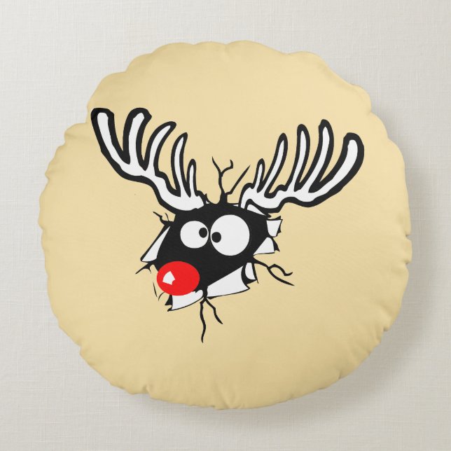 Crazy Red Nosed Reindeer Rundes Kissen (Vorderseite)