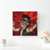 Crazy Screens und Laser Beams Square Wall Clock Quadratische Wanduhr (Zuhause)