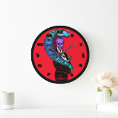 Crazy Skull und Peacock Red Clock Große Wanduhr (Zuhause)