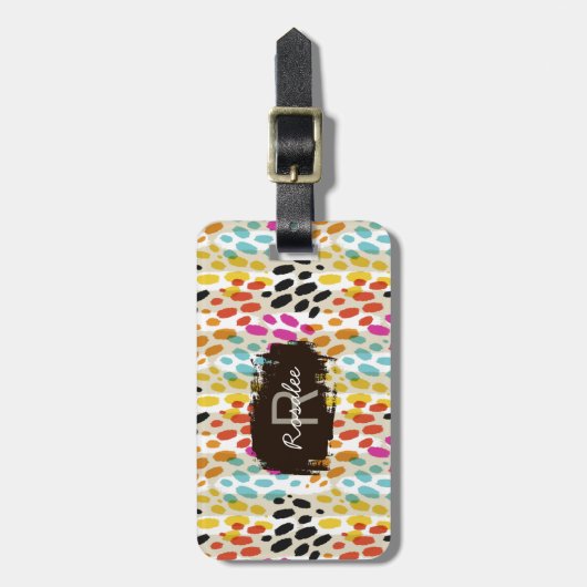 Crazy Spots Muster mit/ Custom Monogram & Name Two Gepäckanhänger (Vorderseite vertikal)