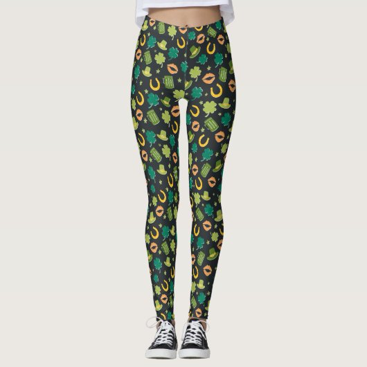 Crazy St Patrick's Day Pattern Leggings (Vorderseite)