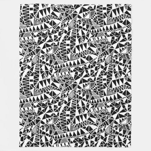 Crazy Structure Pattern 060423 - White on Black Fleecedecke (Vorderseite)