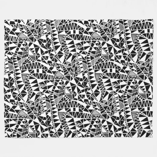Crazy Structure Pattern 060423 - White on Black Fleecedecke (Vorderseite (Horizontal))