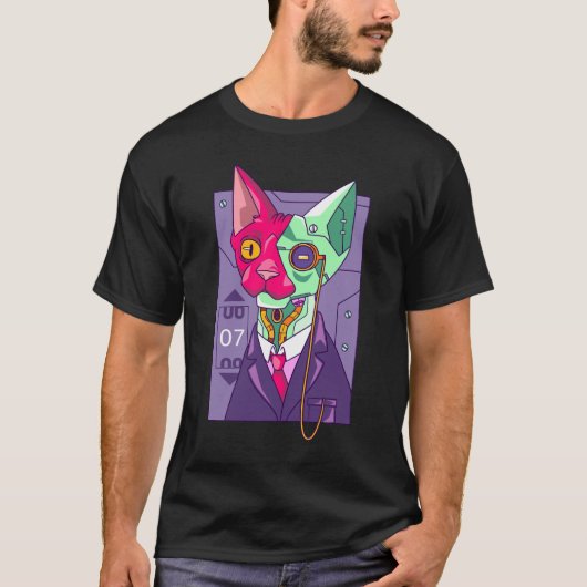 Crazy Style Technologie Cat Illustration T-Shirt (Vorderseite)