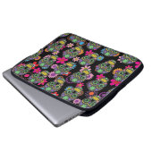 Crazy Sugar Skull und Blume Schwarzes Muster Laptopschutzhülle (Vorne Knopf)