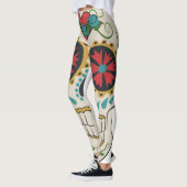 Crazy Sugar Skull Weiß, Rot und Türkis Legierung Leggings (Links)