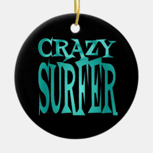 Crazy Surfer Aquamarin Keramik Ornament