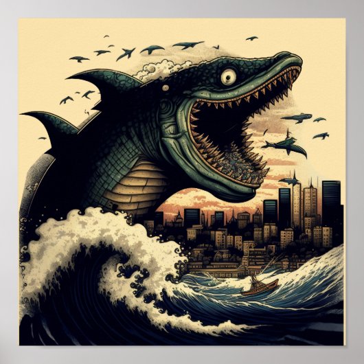 Crazy Sushi Shark Anime Attack Poster (Vorne)