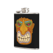 Crazy Tiki Head mit Flammen in den Augen, schwarz Flachmann (Links)