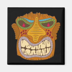 Crazy Tiki Head mit Flammen in den Augen, schwarz Magnet